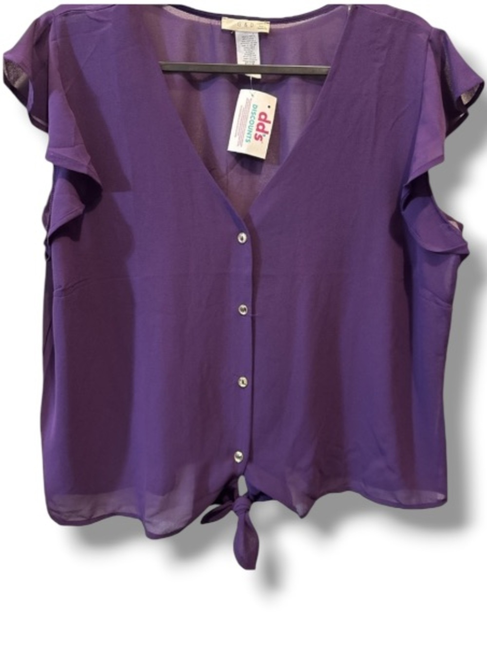 G&D Women’s Sheer Chiffon Purple Ruffle Sleeve V-Neck Top Dressy Blouse NWT